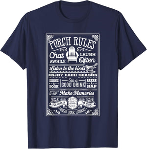 Camping, Outdoors Porch Rules Party Apparel T-Shirt - T-Shirt | Navy