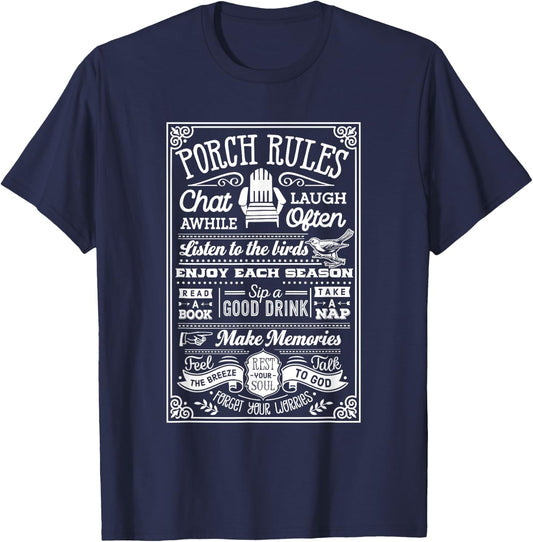 Camping, Outdoors Porch Rules Party Apparel T-Shirt - T-Shirt | Navy