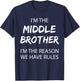 Middle Brother I'm Reason We Have Rules Funny Siblings T-Shirt - T-Shirt | Navy