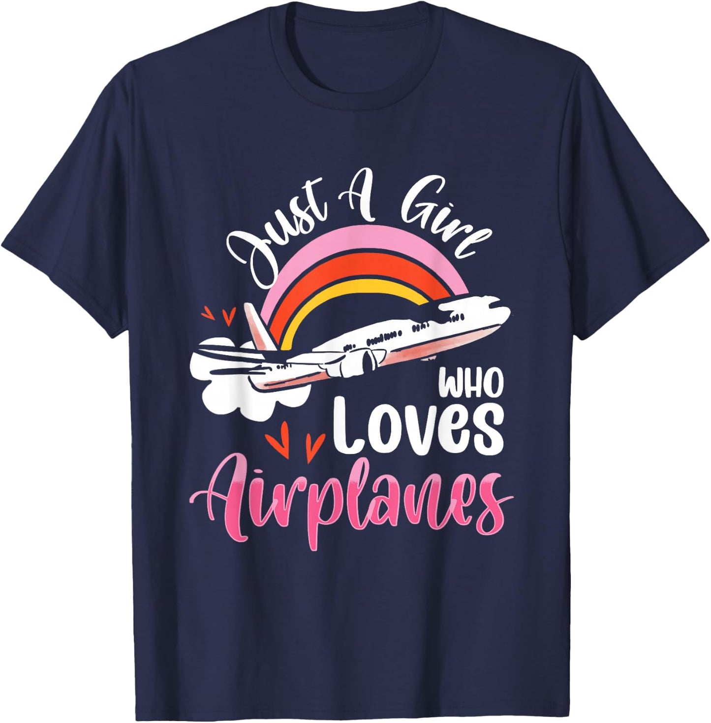 Just A Girl Who Loves Airplanes Airplane Lover Vintage Cute T-Shirt - T-Shirt | Navy