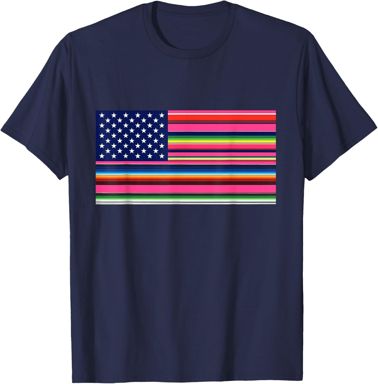 Mexican American Flag USA Serape Cinco De Mayo Party T Shirt T-Shirt - T-Shirt | Navy
