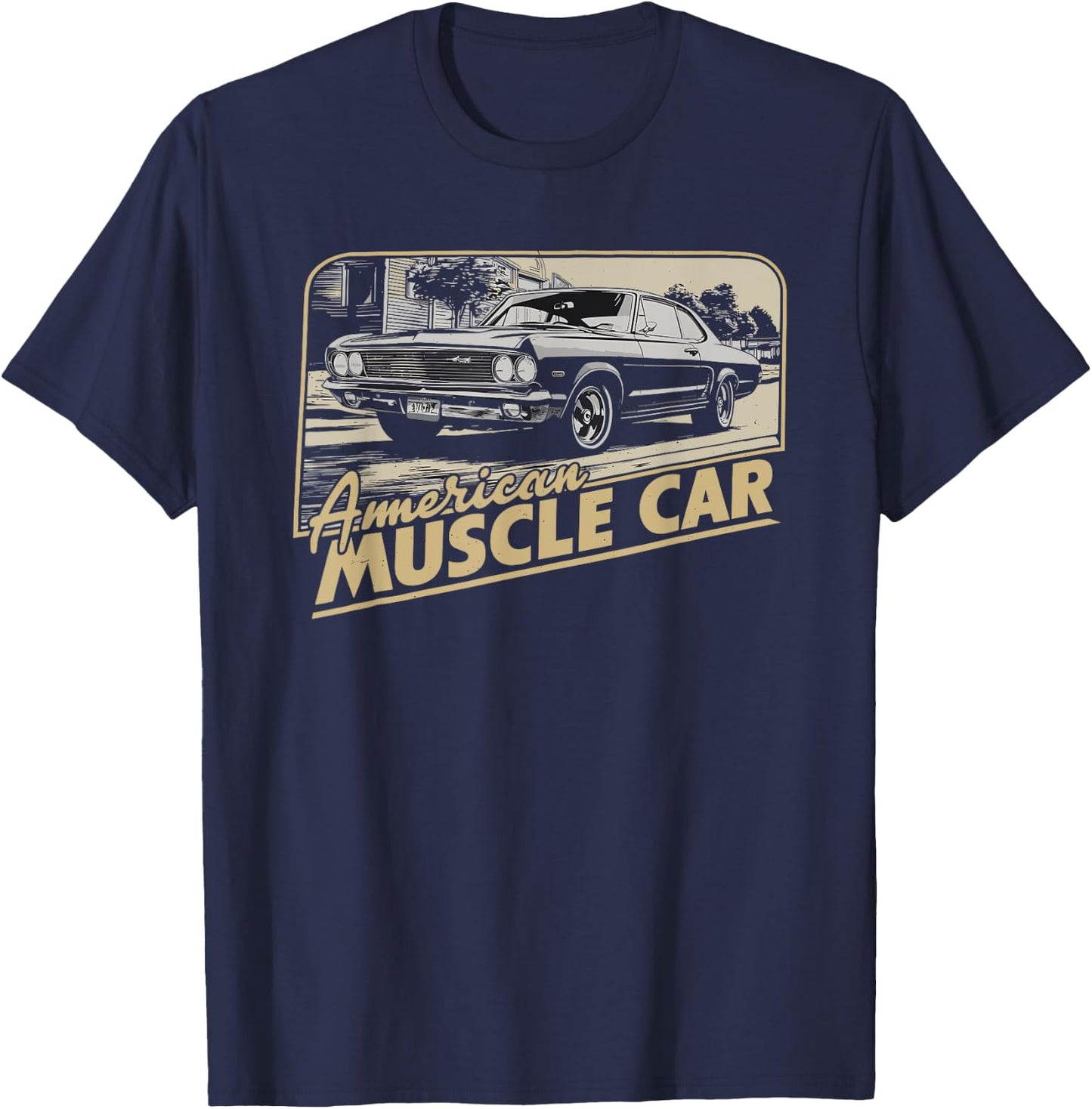 Muscle Car American Vintage Classic Funny Car Graphic T-Shirt - T-Shirt | Navy