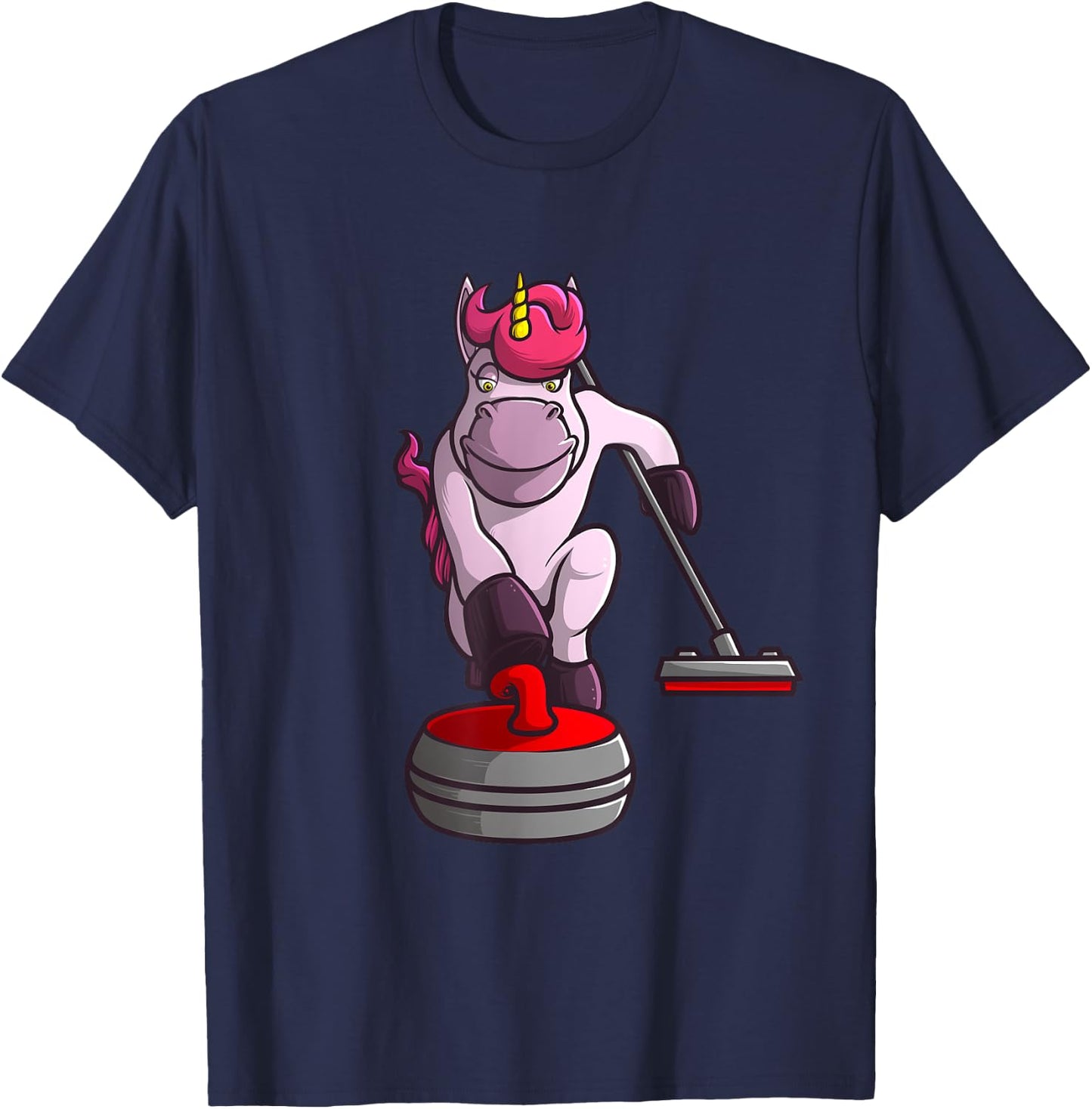 Funny Unicorn Curling Design Women Curling Player T-Shirt - T-Shirt | Navy