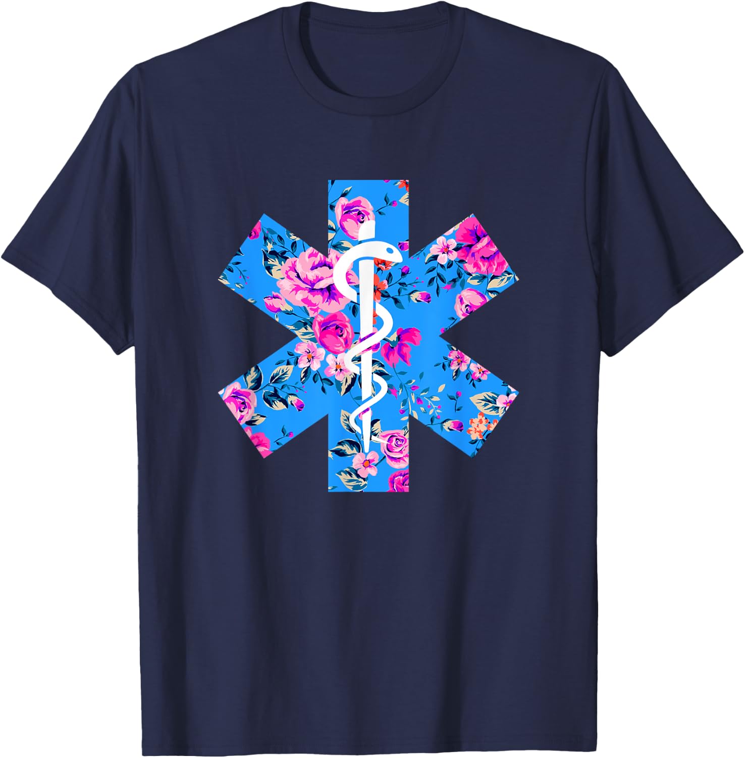 EMT, Floral EMT, EMS Paramedic Shirt, EMT Gift, EMT EMS T-Shirt - T-Shirt | Navy