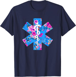 EMT, Floral EMT, EMS Paramedic Shirt, EMT Gift, EMT EMS T-Shirt - T-Shirt | Navy