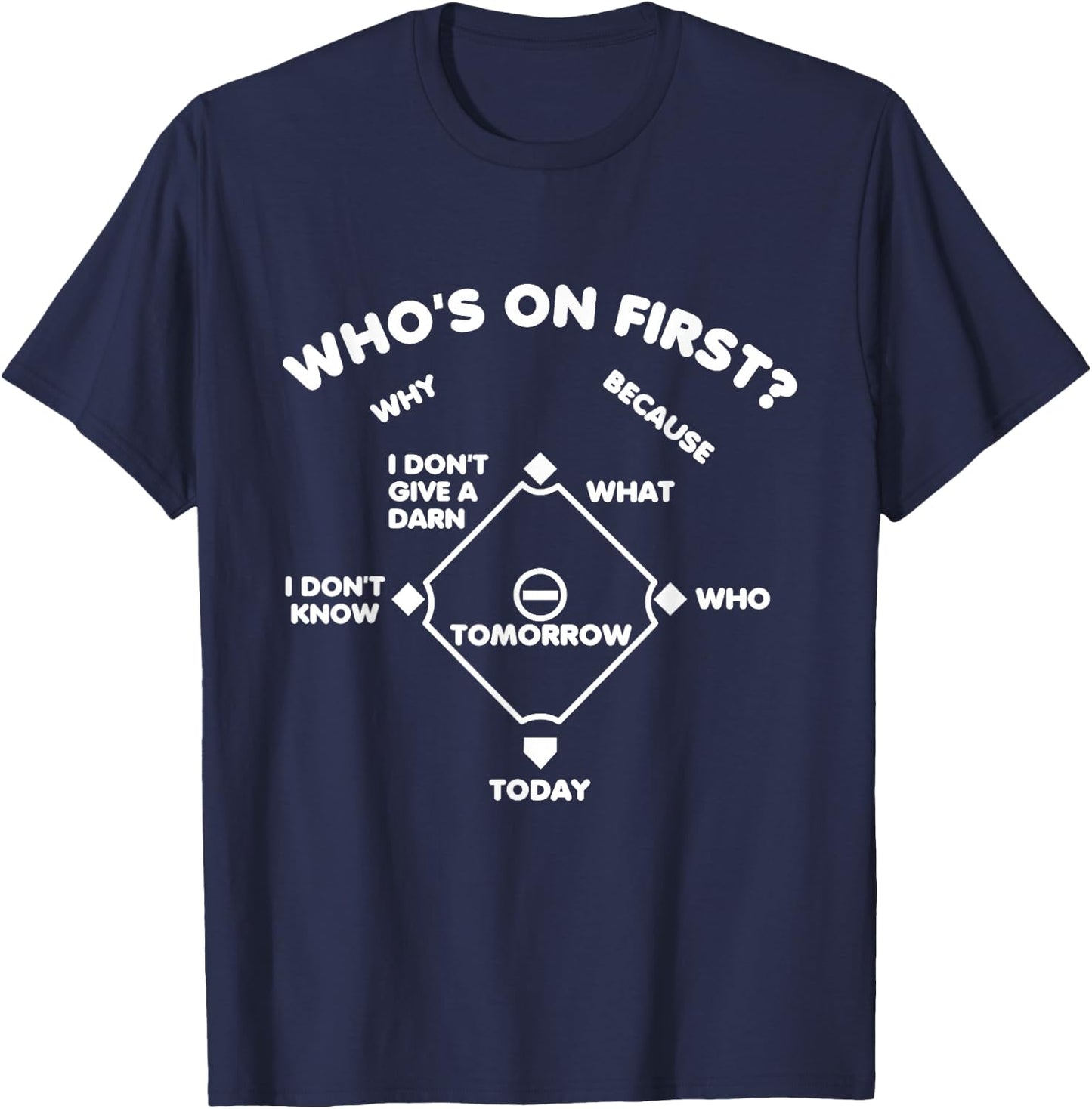 Who's on First Rounded Font Funny Baseball Saying Dark T-Shirt - T-Shirt | Navy