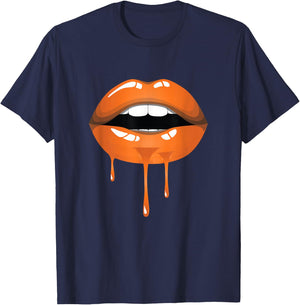 Orange Ombre Dripping Lips T-Shirt - T-Shirt | Navy