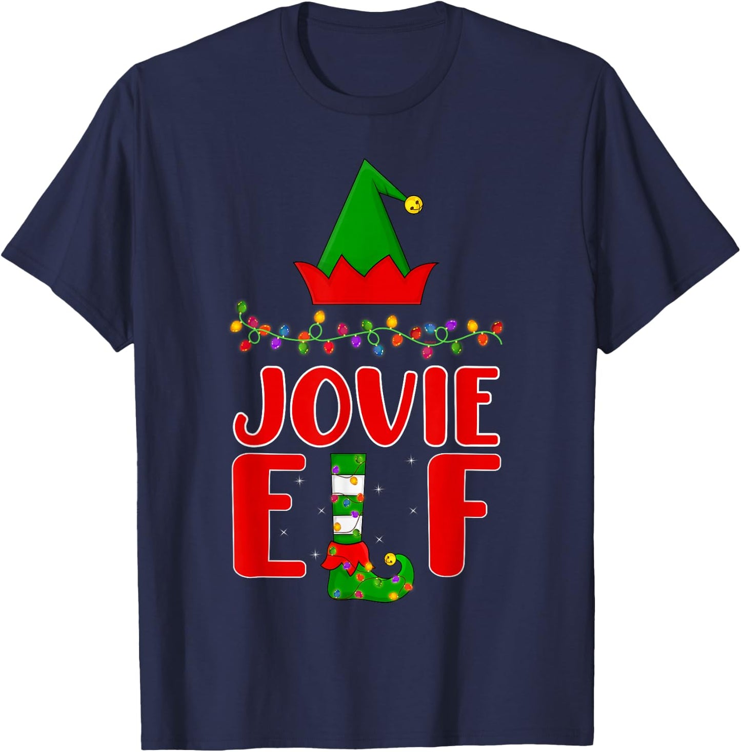 Jovie Elf Matching Family Lighting Christmas T-Shirt - T-Shirt | Navy