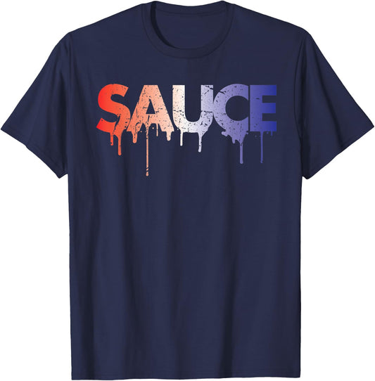 Sauce Melting Trending Dripping Messy Saucy USA Gift T-Shirt - T-Shirt | Navy