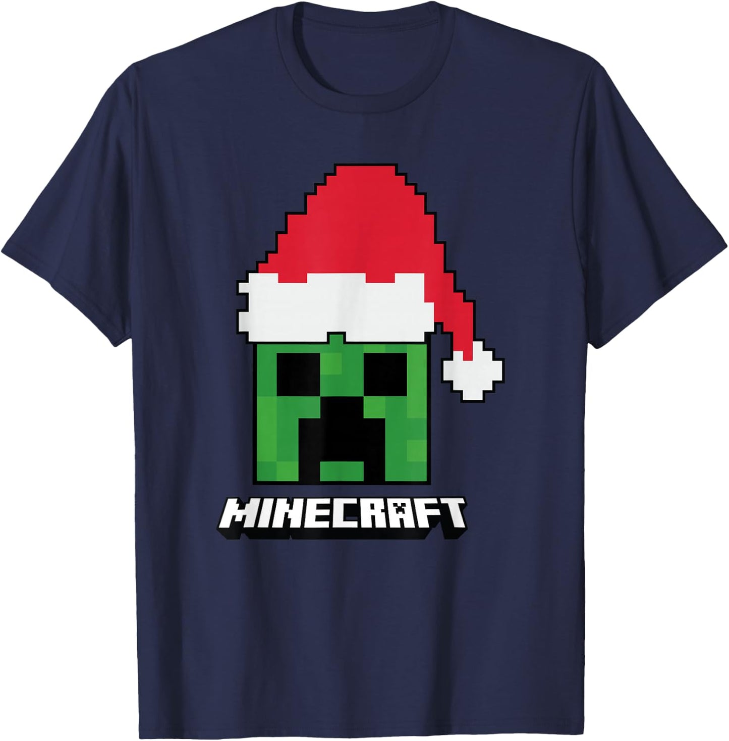 Minecraft Christmas Creeper Santa Hat T-Shirt - T-Shirt | Navy