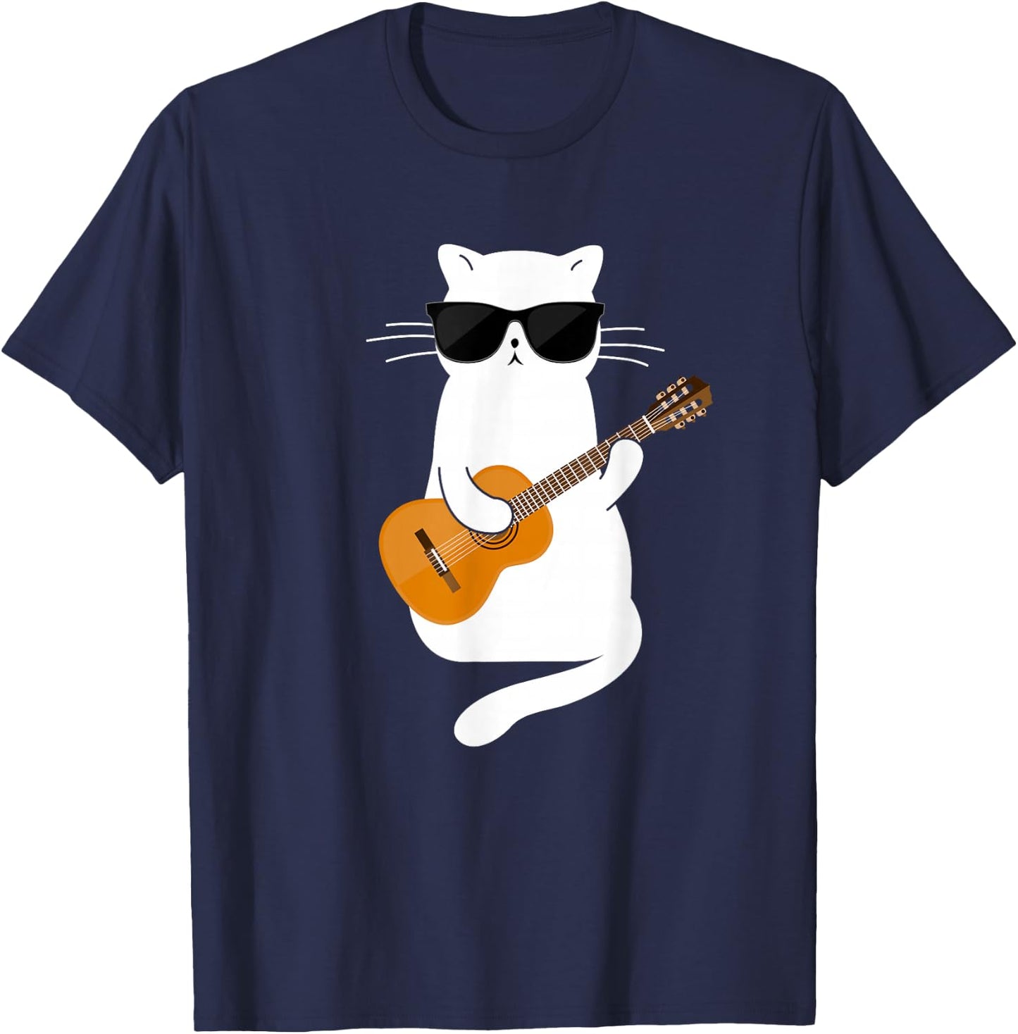 Cat Wearing Sunglasses Playing Guitar Guitarist Small T-Shirt - T-Shirt | Navy