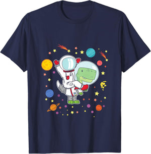 Astronaut T-Rex Dinosaurs Spaceman Dino Space Solar System T-Shirt - T-Shirt | Navy