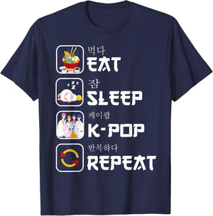 Eat sleep K-pop repeat Korean music lover Kpop bands fan T-Shirt - T-Shirt | Navy
