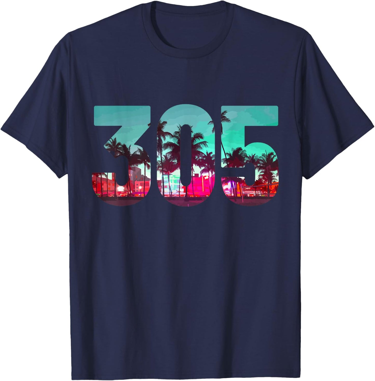 Miami 305 Area Code Florida Vintage Palm Trees Pride Retro Small T-Shirt - T-Shirt | Navy