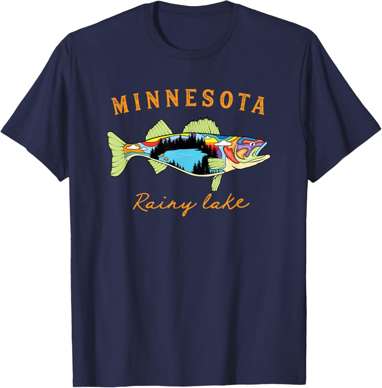 Cool Fisherman Minnesota Rainy Lake Fisher Walleye Fishing T-Shirt - T-Shirt | Navy