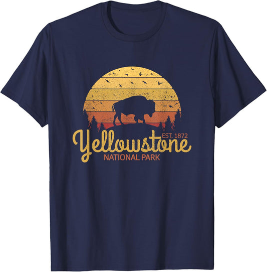Yellowstone National Park Bison Vintage Yellowstone Park T-Shirt - T-Shirt | Navy