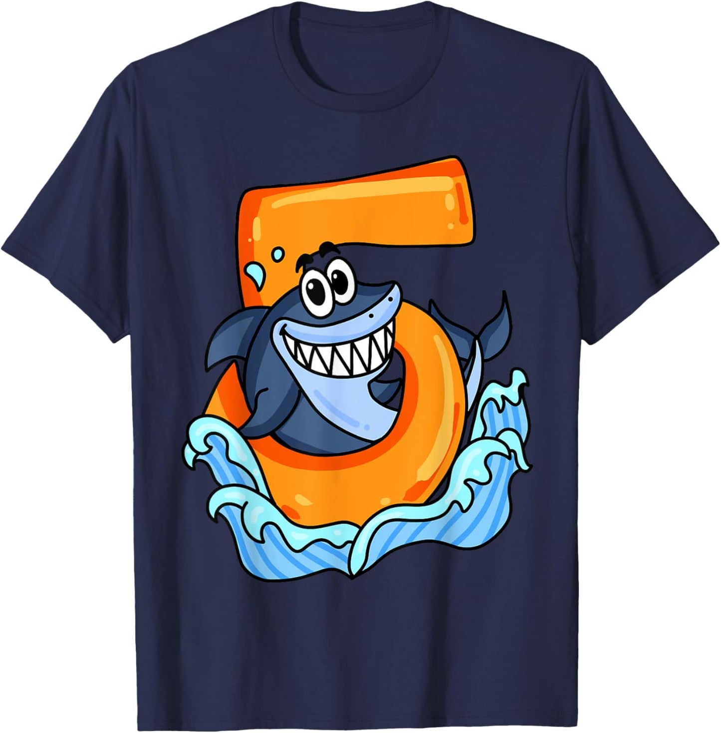 5th Birthday Shark Party Gift Five Years Old T-Shirt - T-Shirt | Navy