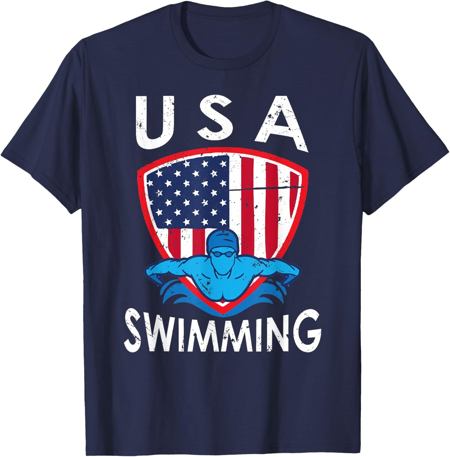 USA Swimming Team Sport Athlete US Swim Aquatic Design T-Shirt - T-Shirt | Navy