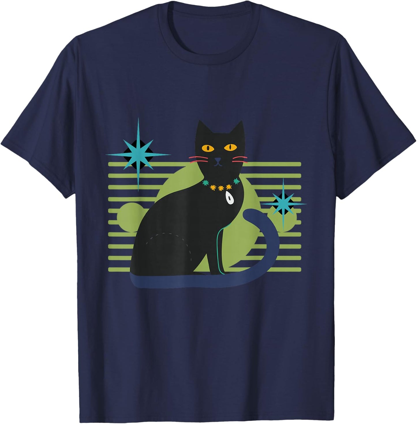 Cat Midcentury Atomic Age Retro Geometric Mid Century Feline T-Shirt - T-Shirt | Navy