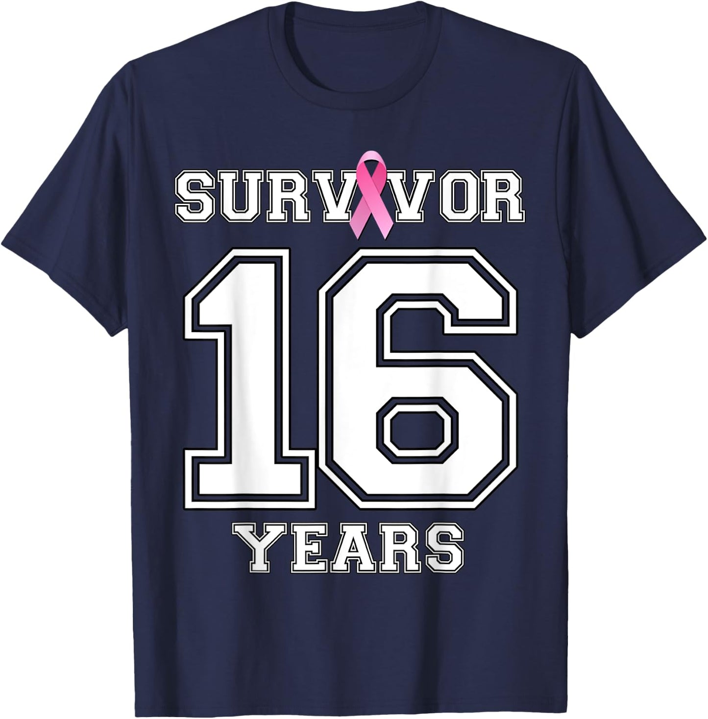 16 Years Breast Cancer Survivor Gifts Pink Ribbon T-Shirt - T-Shirt | Navy