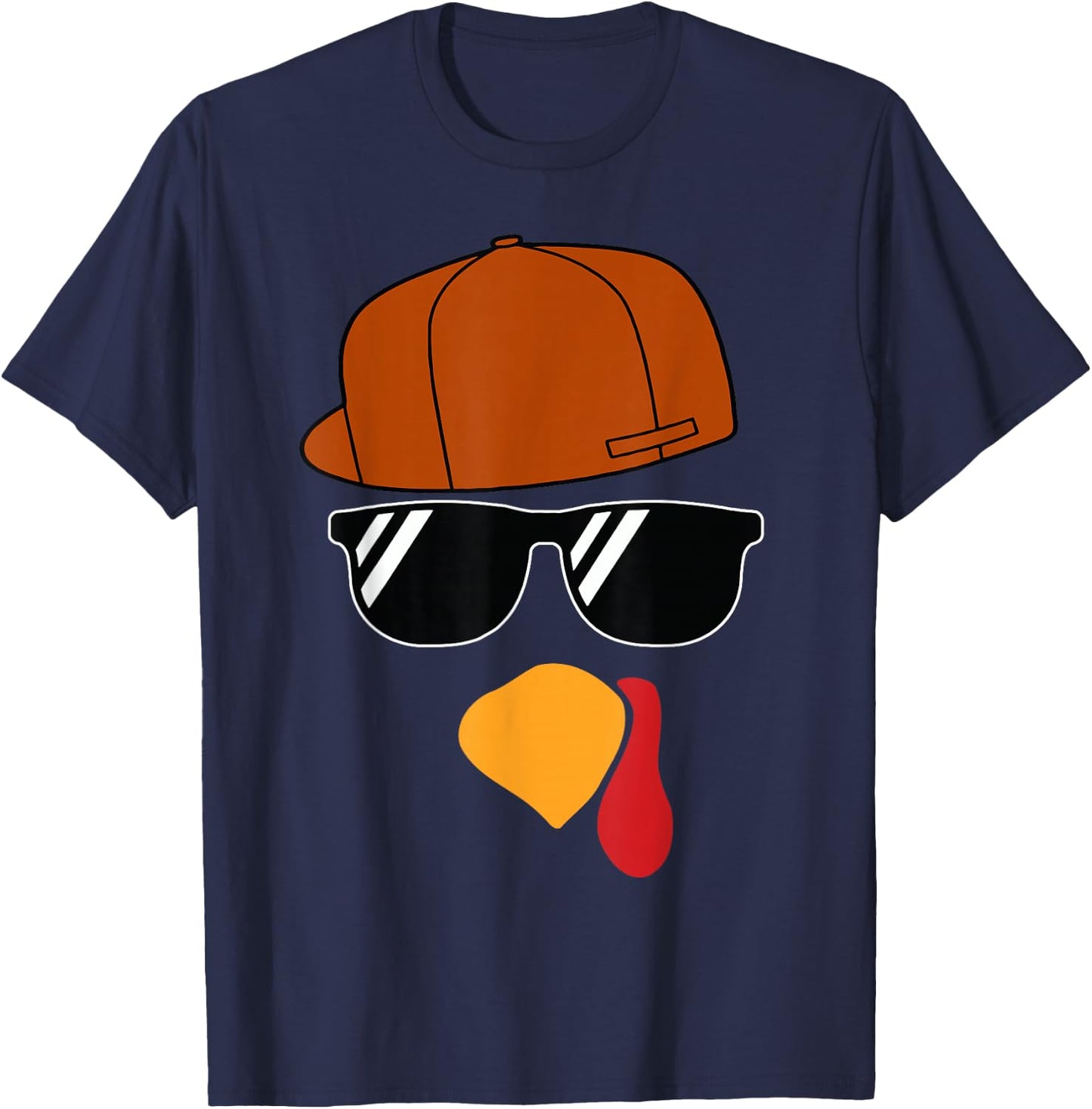 Boys Turkey Face Thanksgiving Trucker Hat Glasses Kids T-Shirt - T-Shirt | Navy