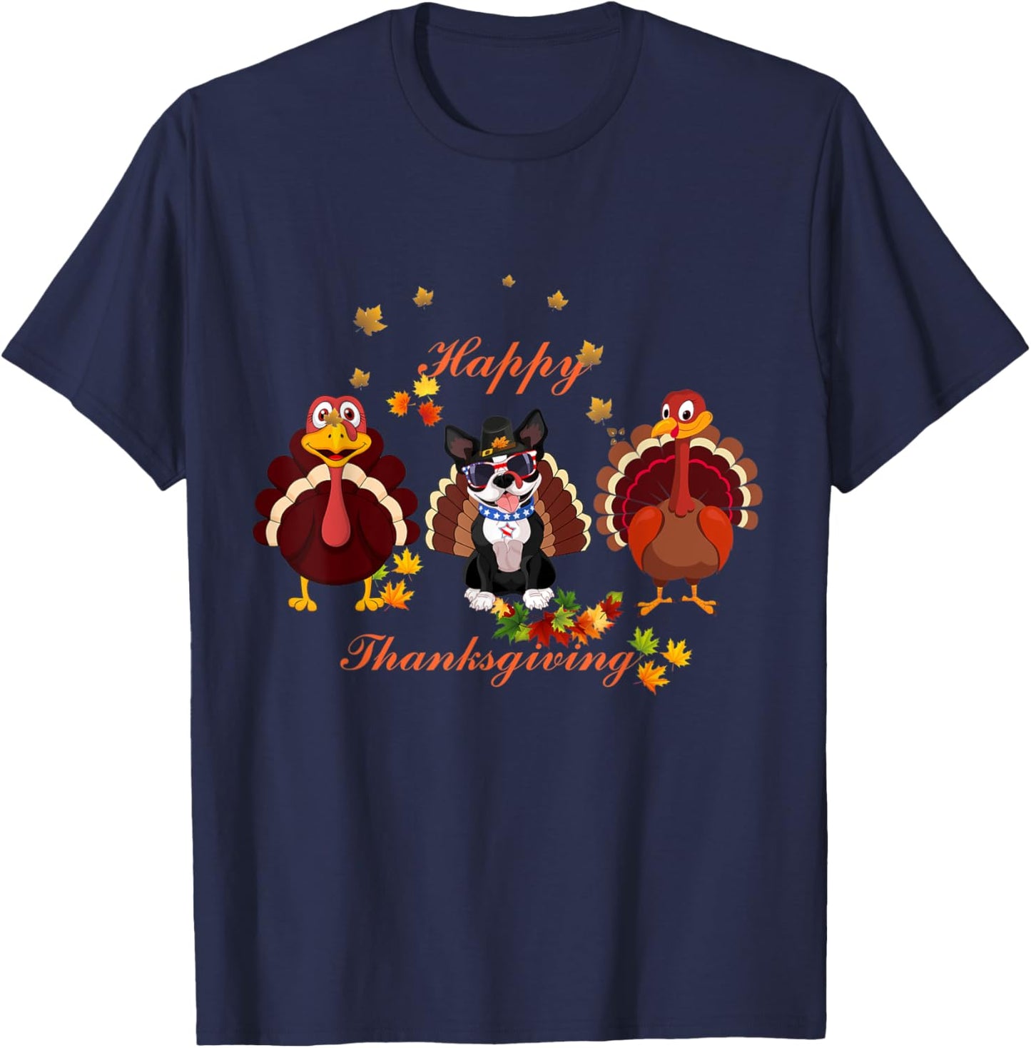 Cute Boston Terrier Dog Lovers Thanksgiving Gift T-Shirt - T-Shirt | Navy