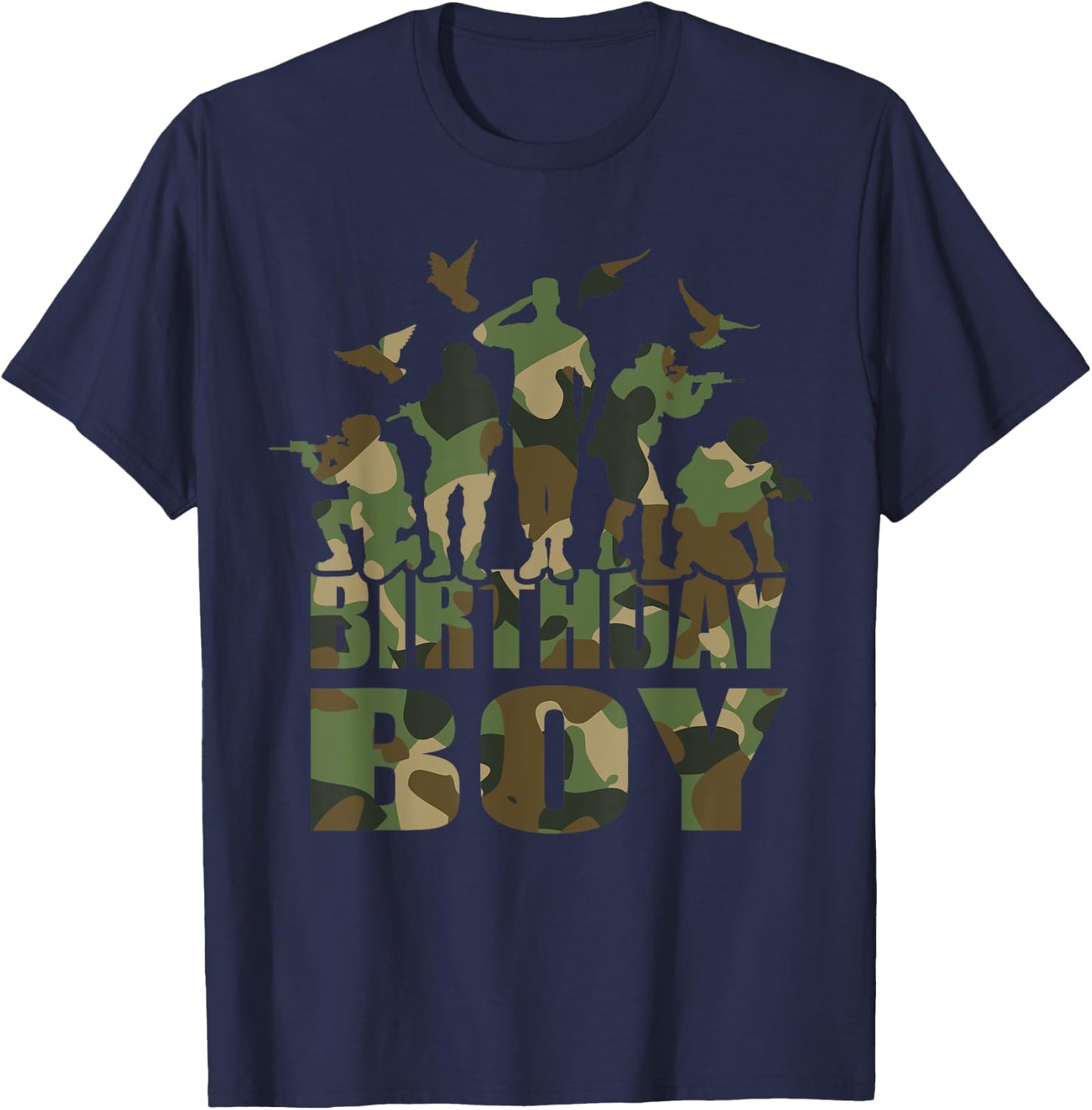 Birthday Boy American Camo Pattern Army Birthday Party T-Shirt - T-Shirt | Navy