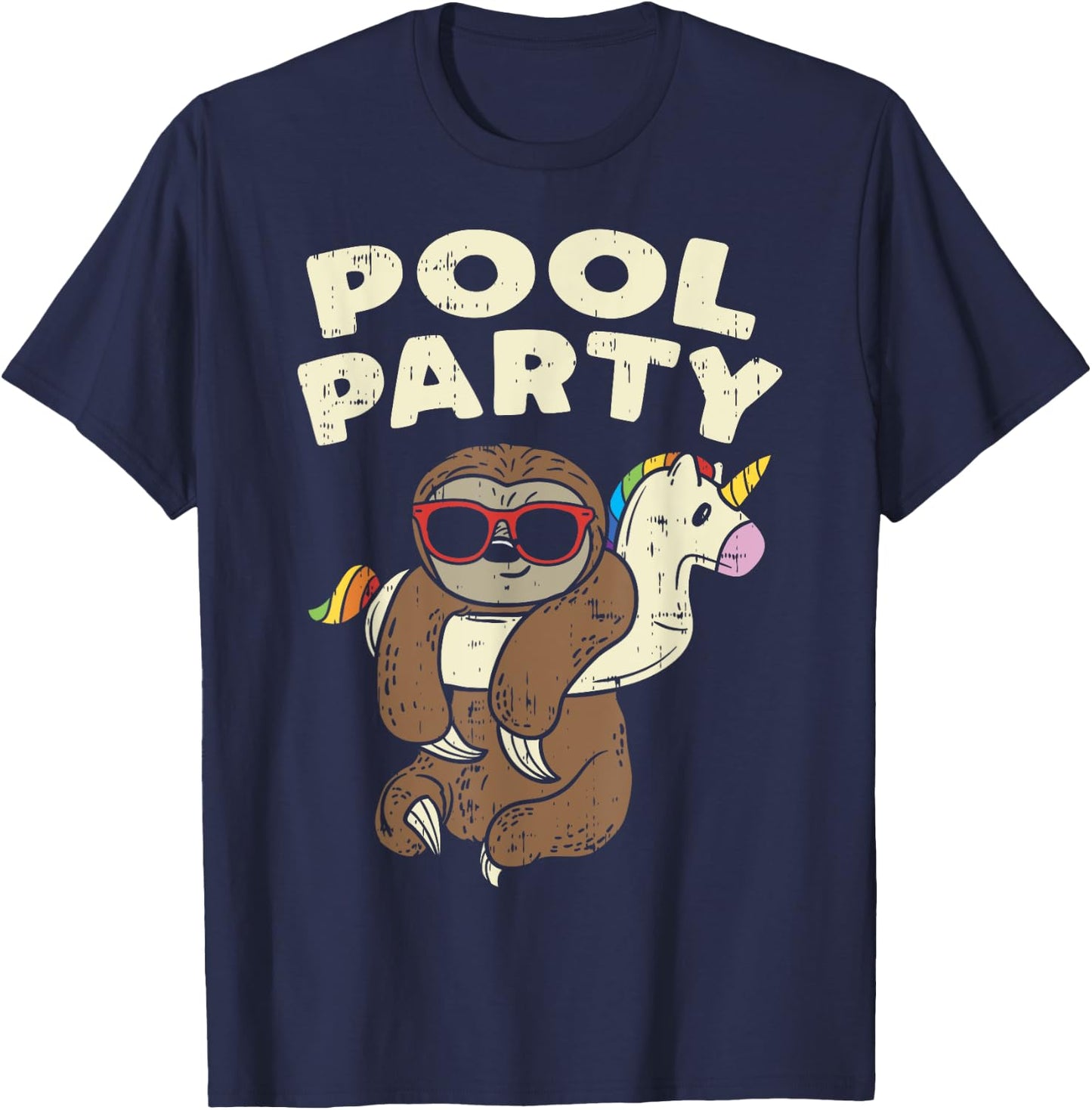 Pool Party Sloth Funny Animal Lover Birthday Party Kids Gift T-Shirt - T-Shirt | Navy
