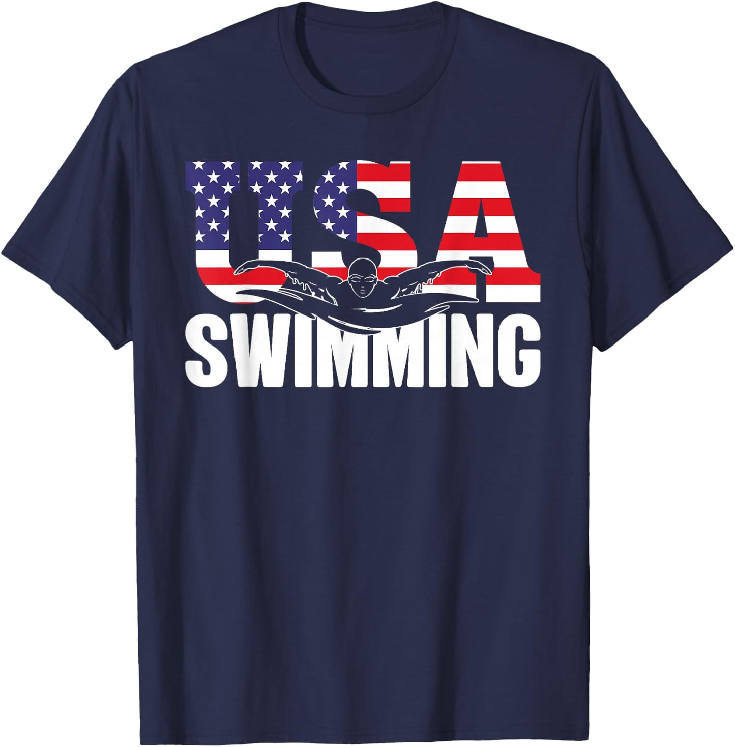 Swimming - US American Flag - Water, Swimmer & Swim T-Shirt - T-Shirt | Navy