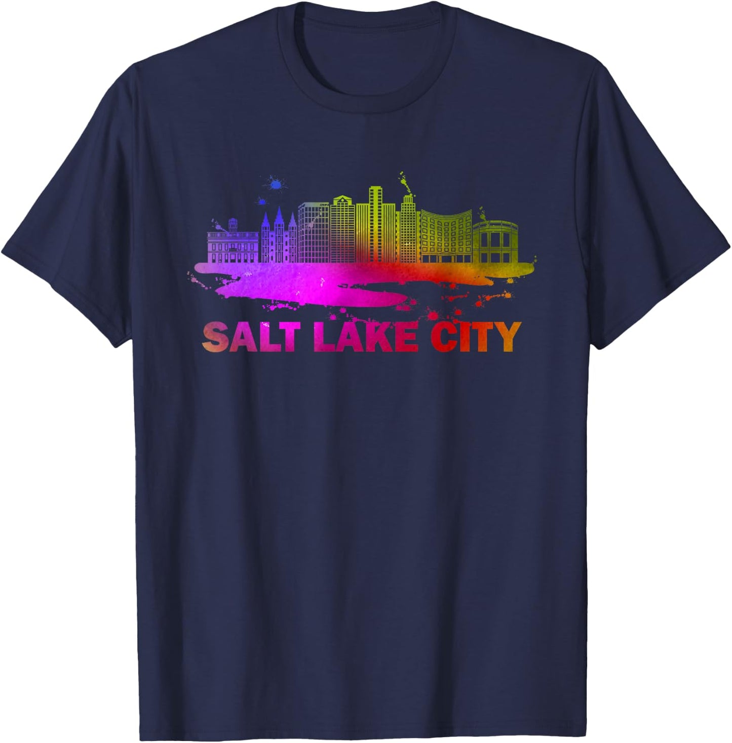 Colorful Salt Lake City Cityscape Souvenir - Salt Lake City T-Shirt - T-Shirt | Navy