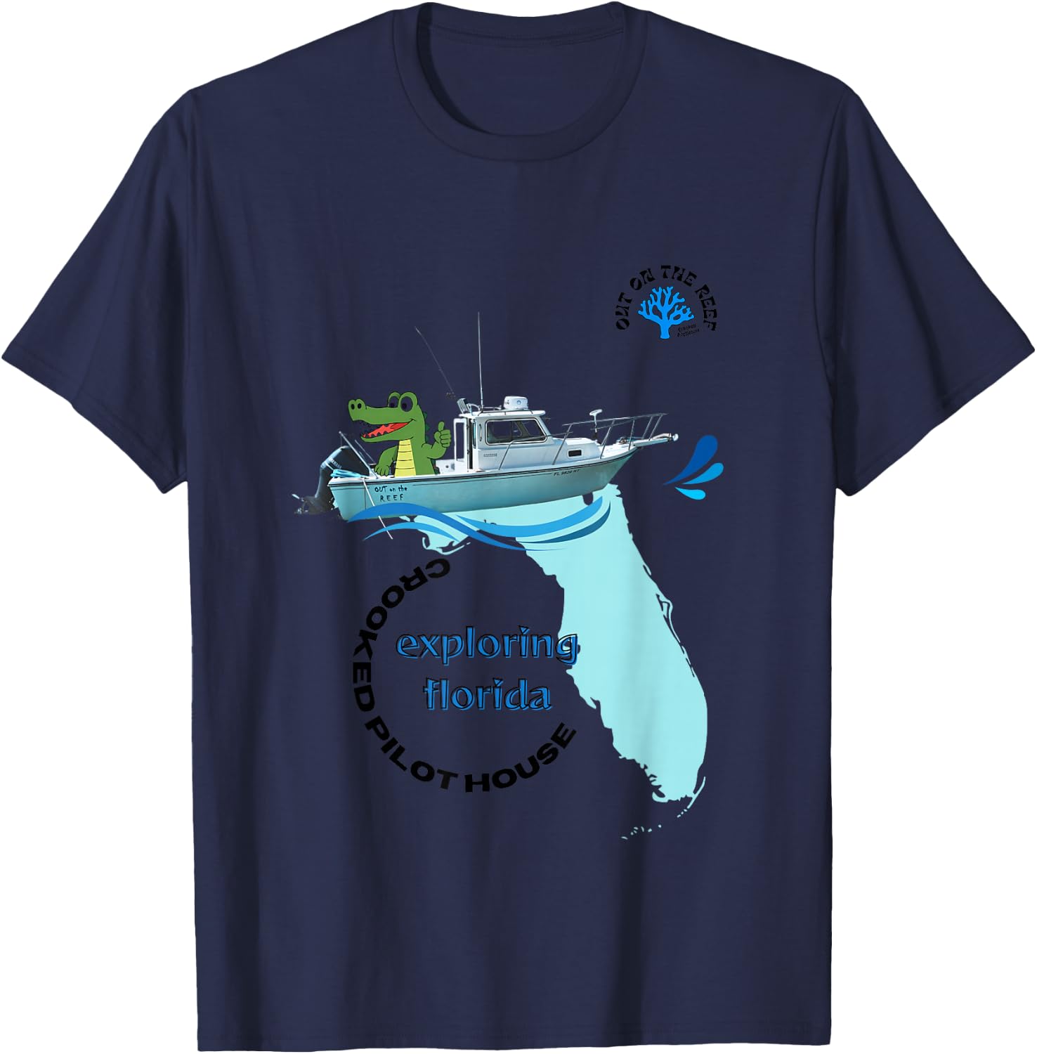 Exploring Florida with Alligator on a Boat Giving Thumbs up T-Shirt - T-Shirt | Navy