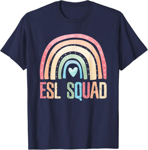 ESL Squad Teacher Crew Team Back To School English Rainbow T-Shirt - T-Shirt | Navy