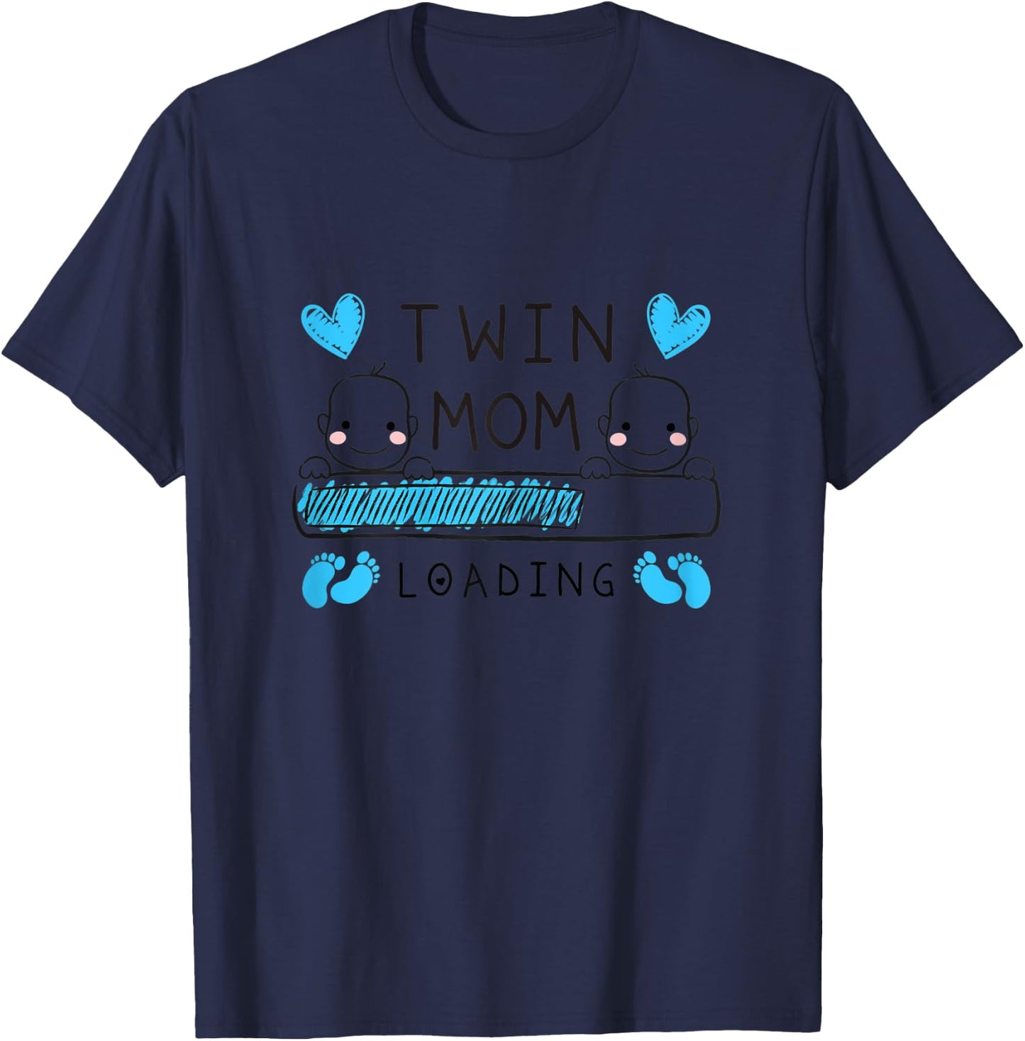 Twin Mama Loading Mom of Twin Boys Pregnancy Announcement T-Shirt - T-Shirt | Navy