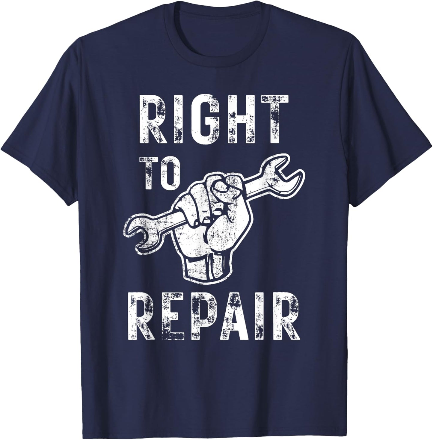 Right to Repair Fist and Wrench Mechanic T-Shirt - T-Shirt | Navy