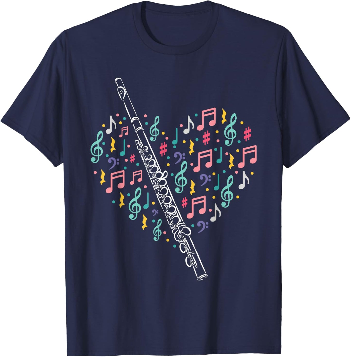 Flute Heart - Flute Player Flutist Marching Band Music T-Shirt - T-Shirt | Navy