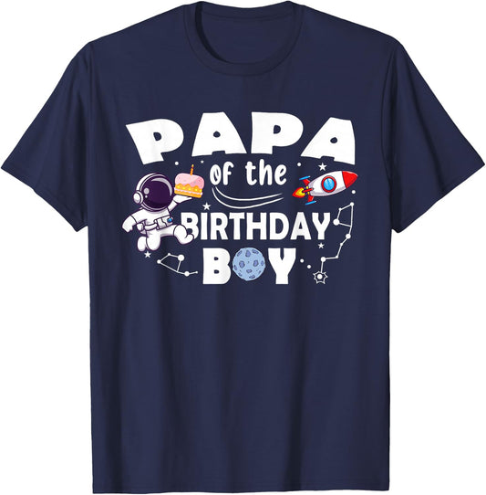 Papa Of The Birthday Astronaut Boy Space Theme T-Shirt - T-Shirt | Navy