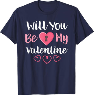 Will You Be My Valentine Shirt Valentines Day T-Shirt - T-Shirt | Navy