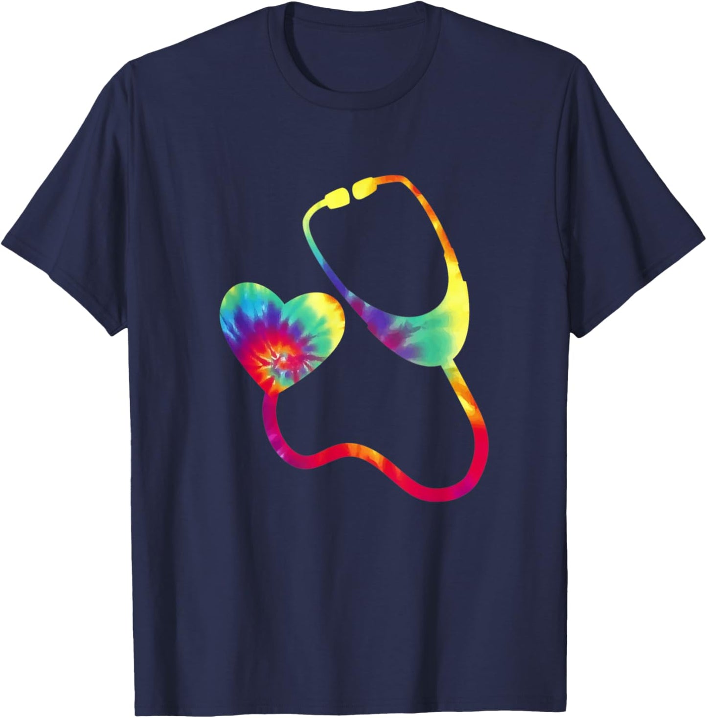 Doctor or Nurse Stethoscope Colorful Rainbow Tie Dye T-Shirt - T-Shirt | Navy