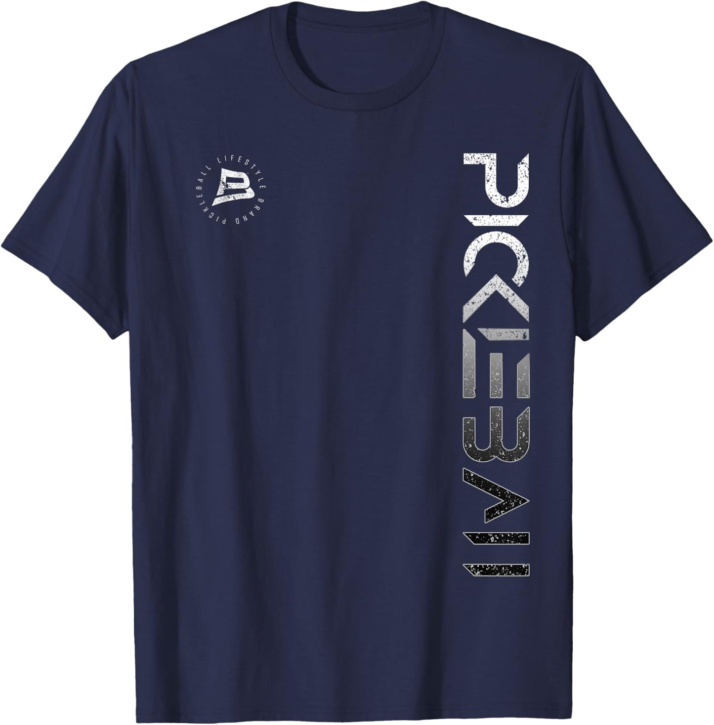 Pickleball Distressed Black White Gradient T-Shirt - T-Shirt | Navy