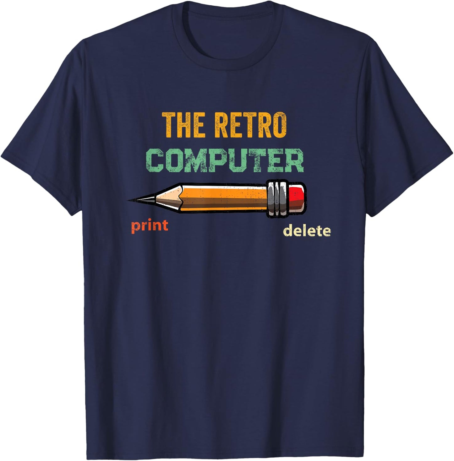 Retro Old-School Computer Pencil Funny Tech Teacher Gift T-Shirt - T-Shirt | Navy