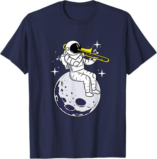 Astronaut Playing Trombone T-Shirt - T-Shirt | Navy