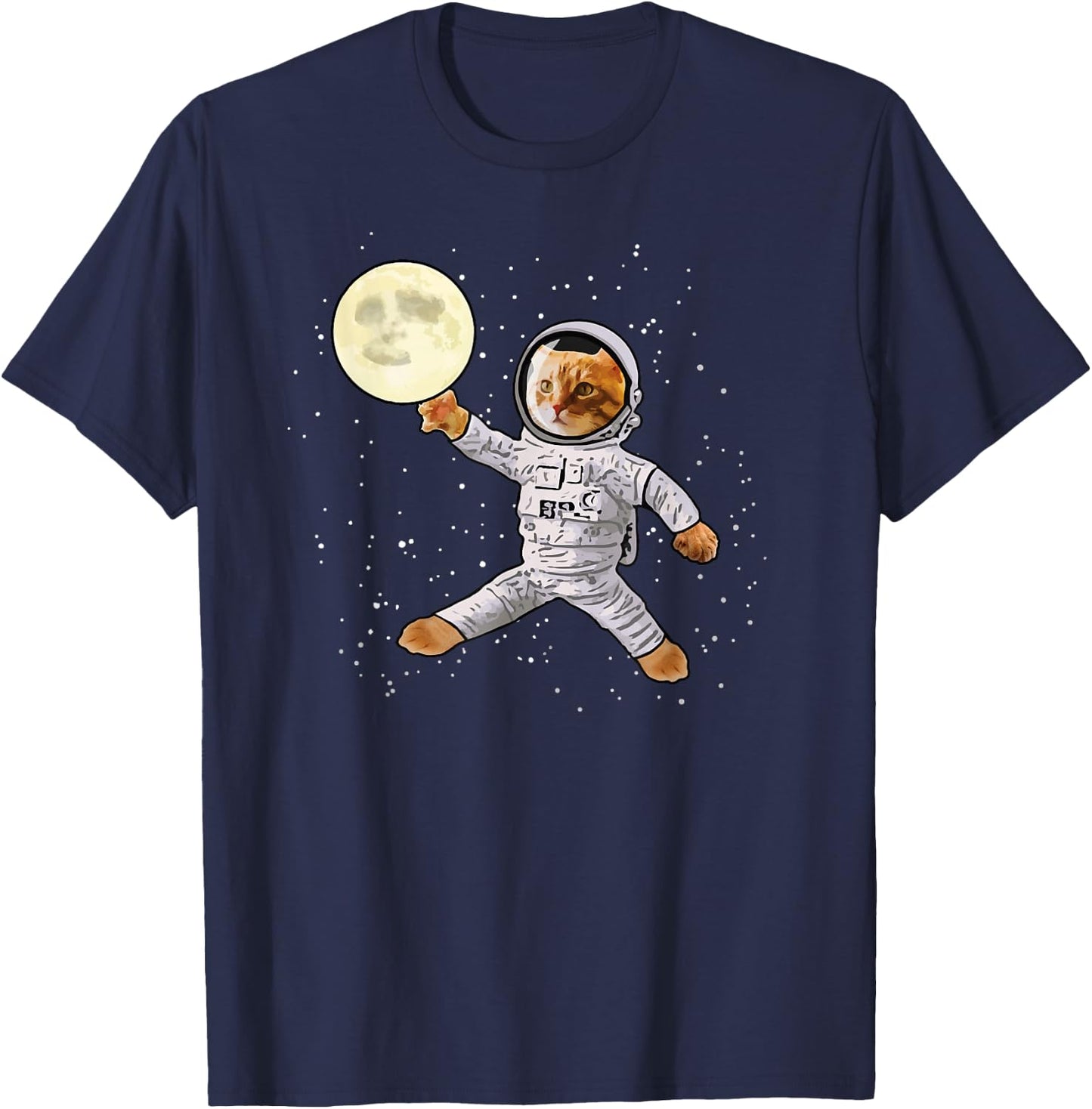 Astronaut Cat in Space Playing With the Moon Funny Men Women Kids T-Shirt - T-Shirt | Navy