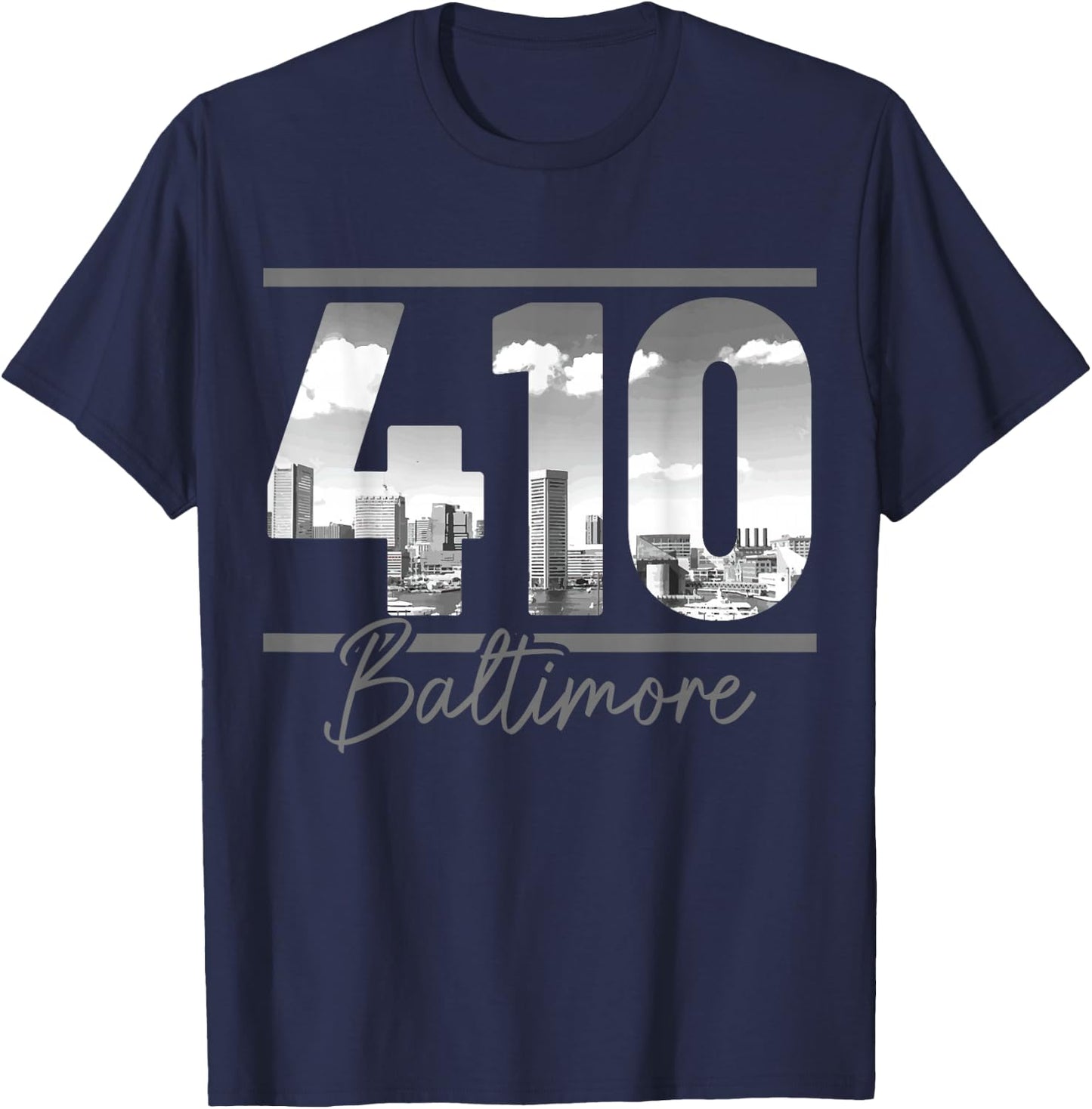 Baltimore 410 Area Code Skyline Maryland Vintage T-Shirt - T-Shirt | Navy