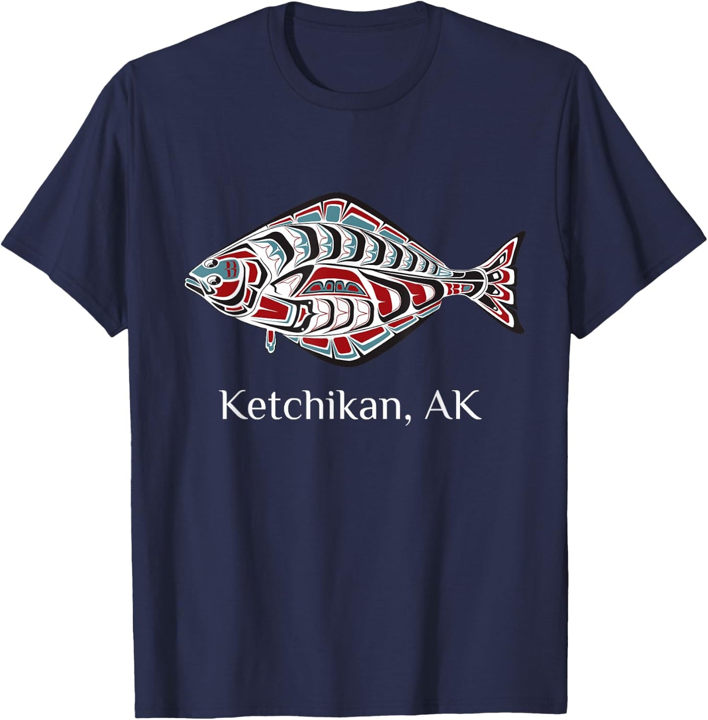 Ketchikan, Alaska Halibut Native American Fishers T-Shirt - T-Shirt | Navy