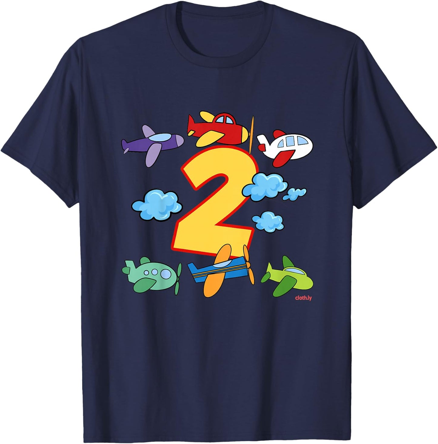 Kids 2nd Birthday Boys Airplane Pilot 2 Years Birthday T-Shirt - T-Shirt | Navy