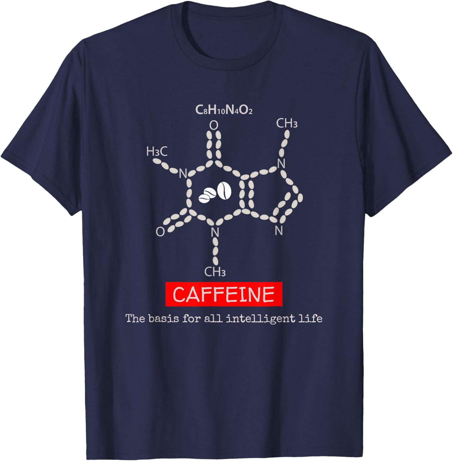 Caffeine Molecule Shirt: Caffeine Molecule Coffee T Shirt T-Shirt - T-Shirt | Navy