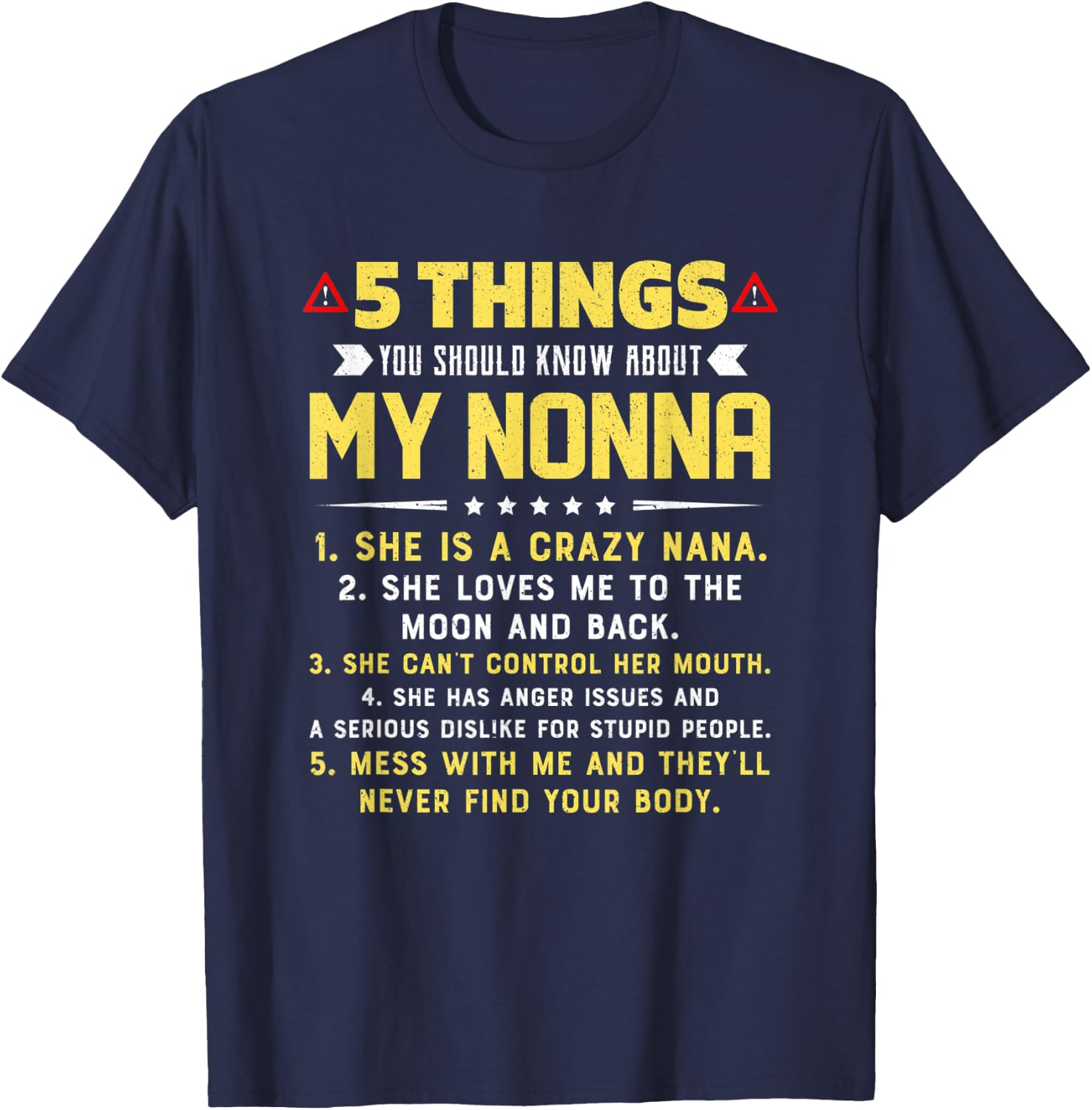 5 Things You Should Know About My Nonna Grandkids T-Shirt - T-Shirt | Navy