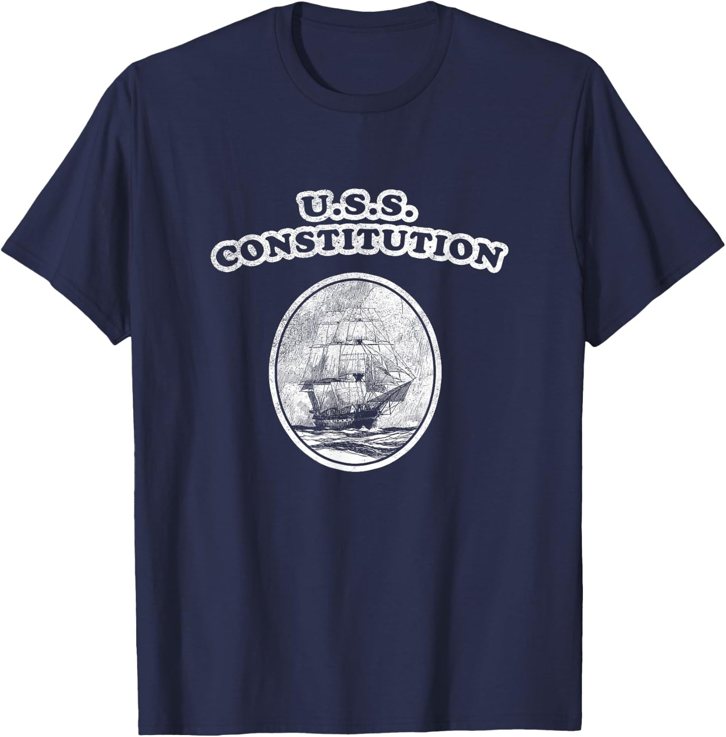 Retro USS Constitution Design by Turbo Volcano T-Shirt - T-Shirt | Navy