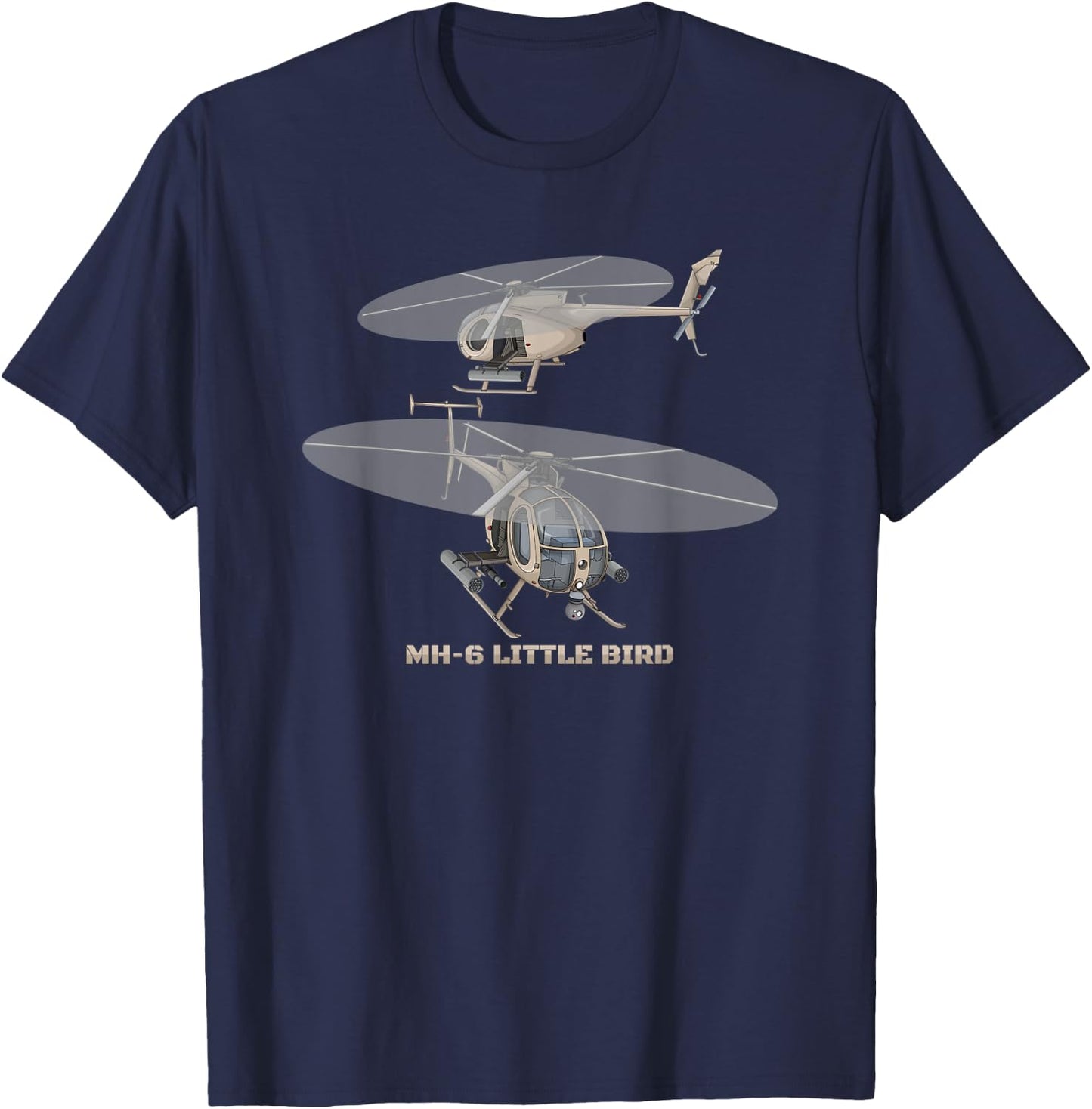 MH-6 Little Bird Military Helicopter Diagram T-Shirt - T-Shirt | Navy