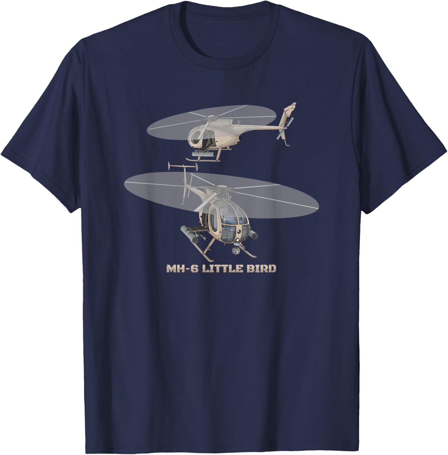 MH-6 Little Bird Military Helicopter Diagram T-Shirt - T-Shirt | Navy